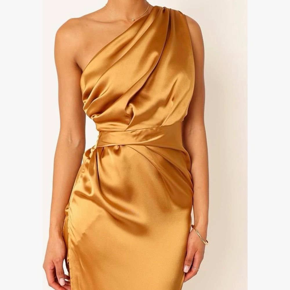 Women’s Gold One Shoulder Maxi Dress, Size Small, EUC - Picture 5 of 11